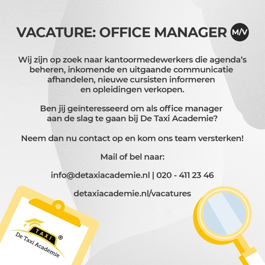 Vacature_DeTaxiAcademie_Office_manager